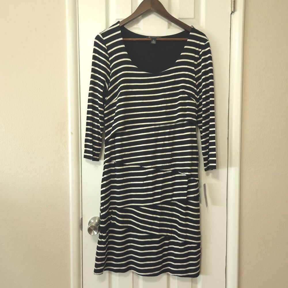 INC International Concepts Daring Dress XL Black White Striped Ruched NWT